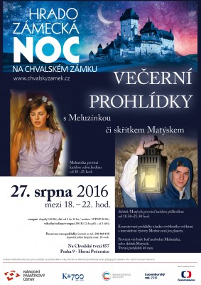 Hradozámecká noc na Chvalském zámku – noční prohlídky s Meluzínkou či skřítkem Matýskem: 27. 8.