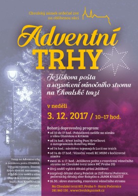 Adventní trhy, Ježíškova pošta a rozsvícení vánočního stromu na Chvalské tvrzi: 3. 12.