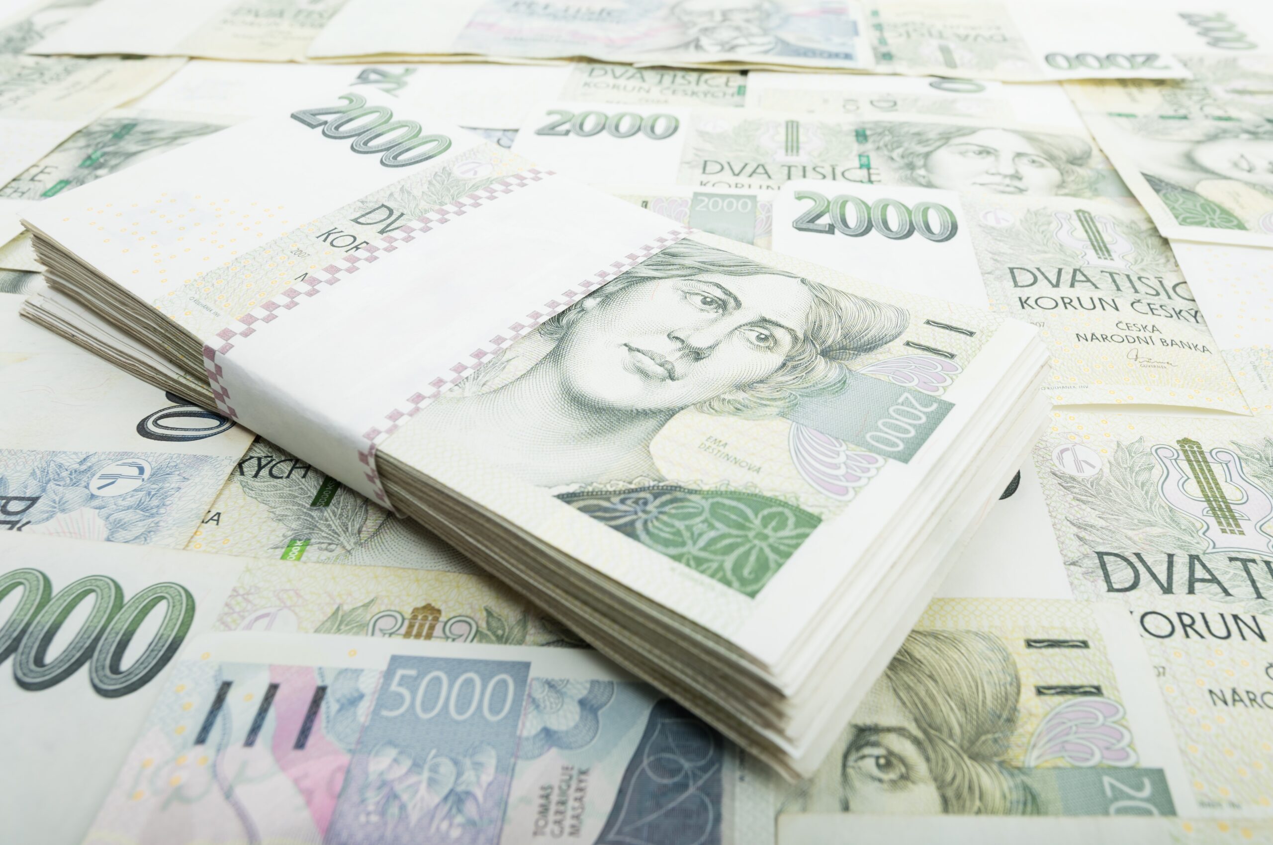 This,Eye-level,,Close-up,Shot,Captures,A,Stack,Of,Czech,Koruna